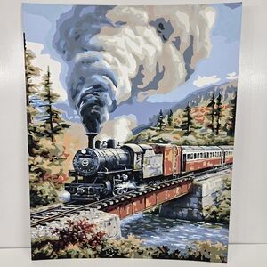 Train Crossing Finished Acrylic Painting Paint By Number Forrest Crossing 16x20